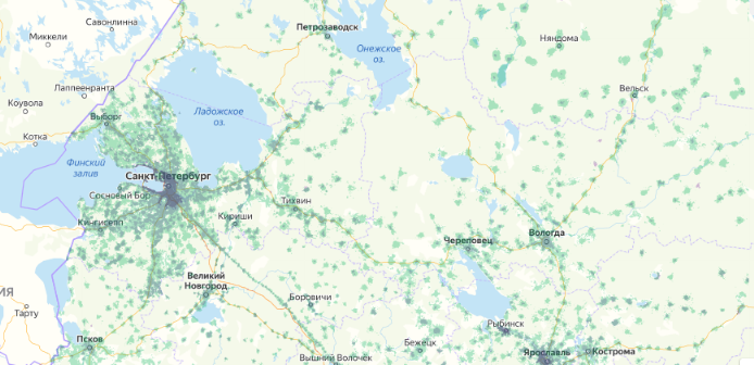 Зона покрытия МТС на карте Чита 